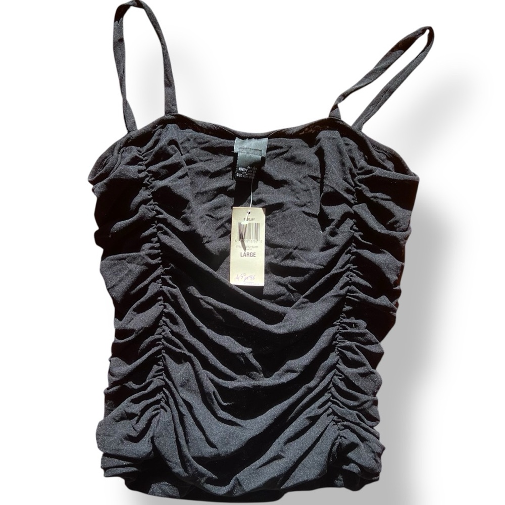 Y2K Black Ruched Top Practical Magic Whimsigoth Goddess Deadstock Sz L